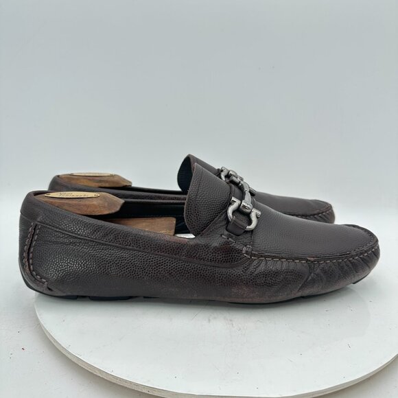 Salvatore Ferragamo Dark Brown Loafers with Silver Accents main image 9